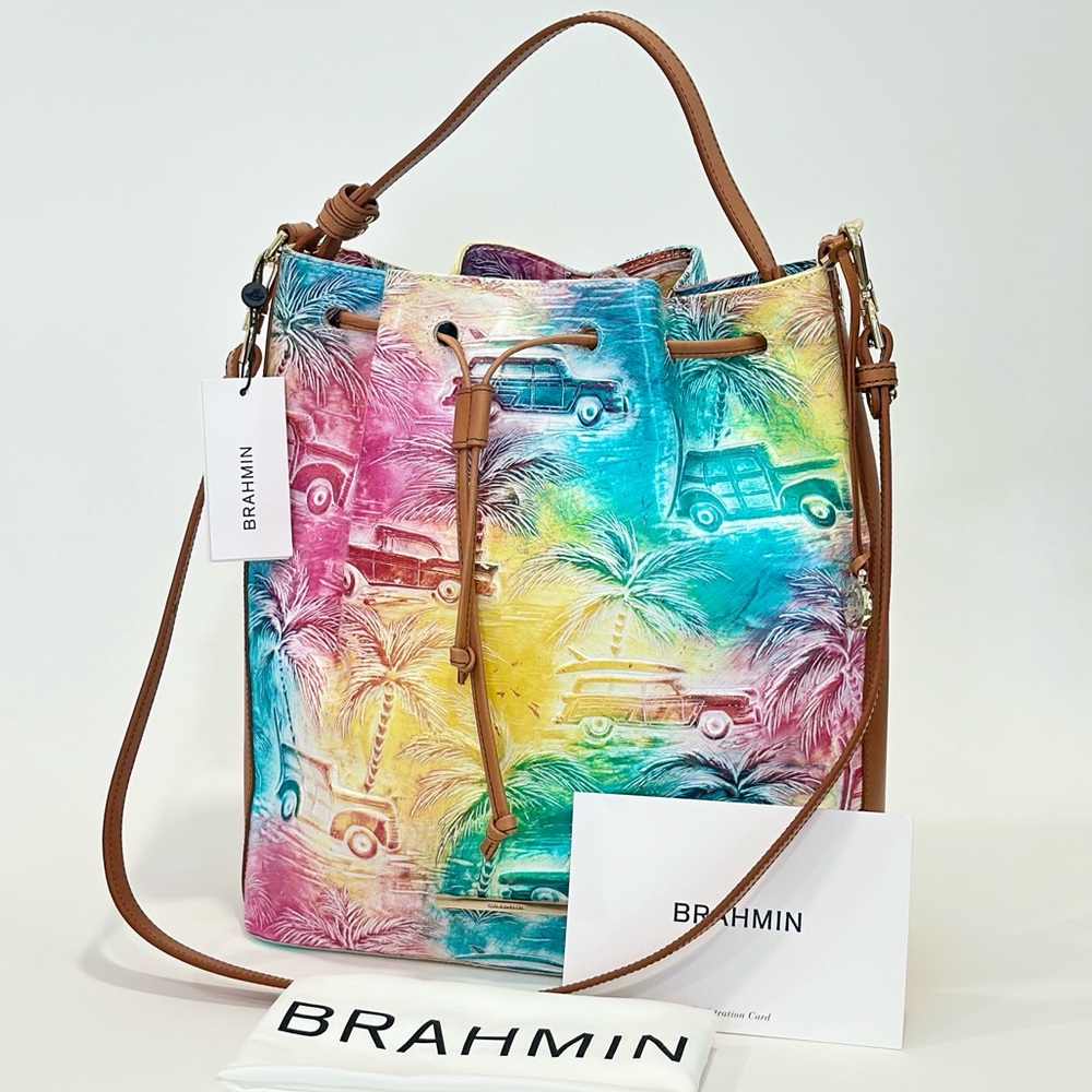 NWOT Brahmin Marlowe Celebrate Copa Cabana Large Bucket Shoulder Drawstring Bag